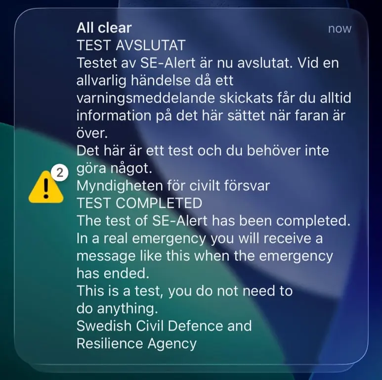 Sweden conducts first SE-Alert test